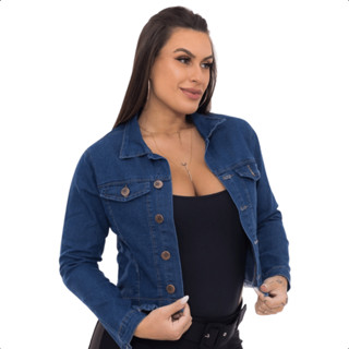 Jaqueta Jeans Feminina Manga Comprida Desfiada Destroyed