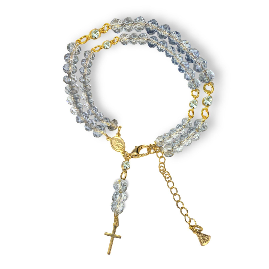 Pulseira Cristal Pingente Folheado Medalha Nossa Senhora Aparecida