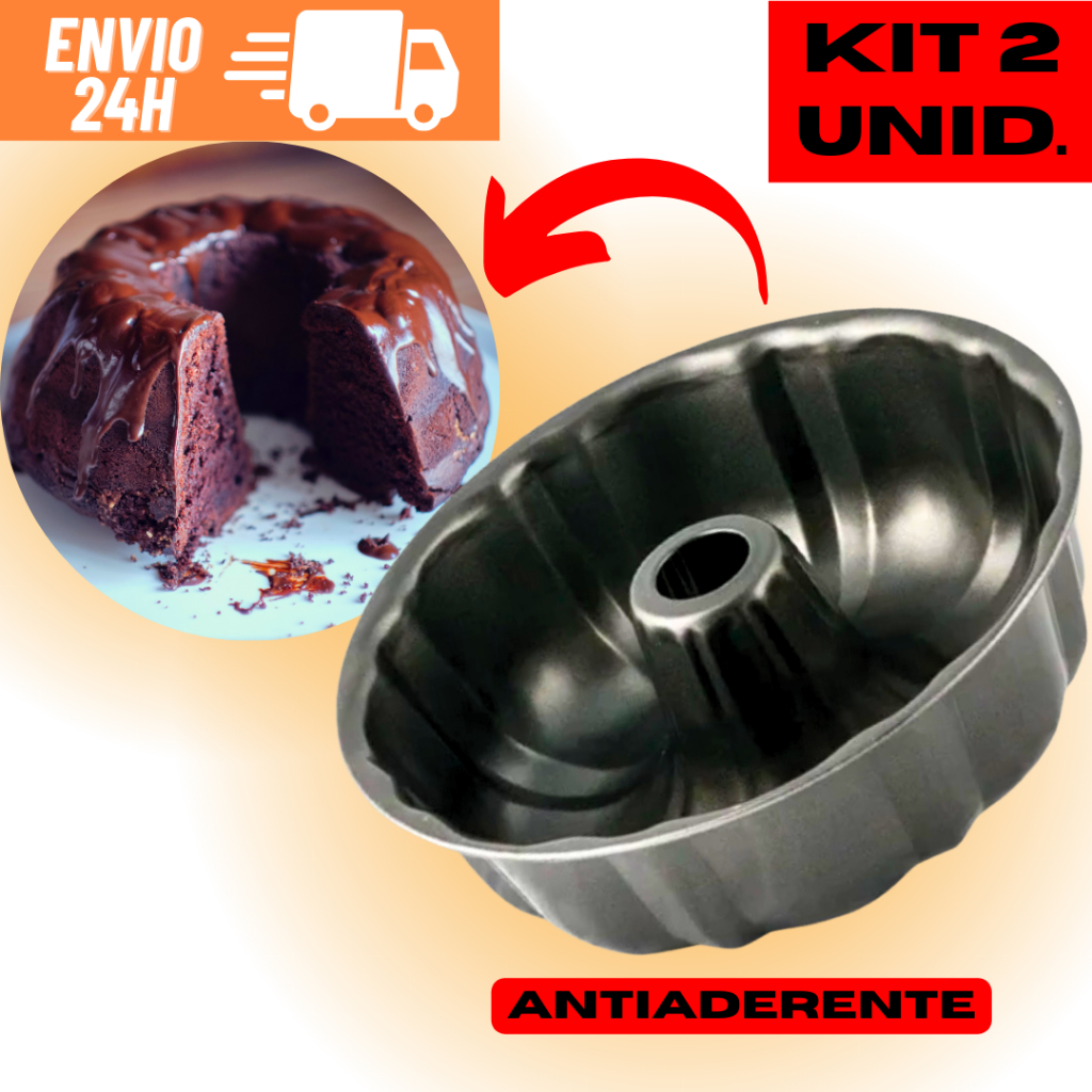 Kit 2 Forma de Bolo Teflon Antiaderente Assadeira de Bolo de Pudim Redonda Preta 24,5cm Jogo com 2 Assadeiras Antiaderente Teflon