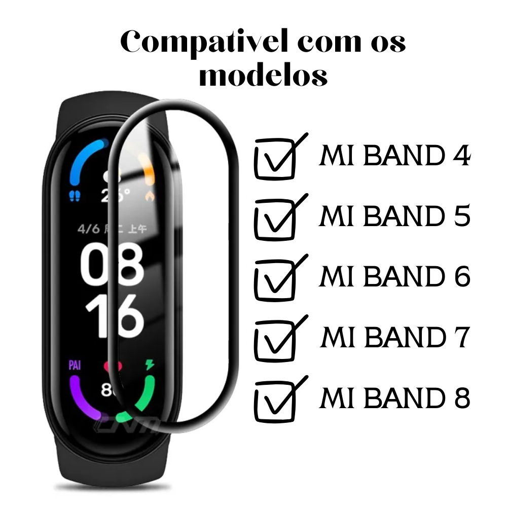 Pelicula 3D Para Xiaomi Mi Band 4 / Mi Band 5 / Mi Band 6 / Mi Band 7 / Mi Band 8 + Kit Limpeza.