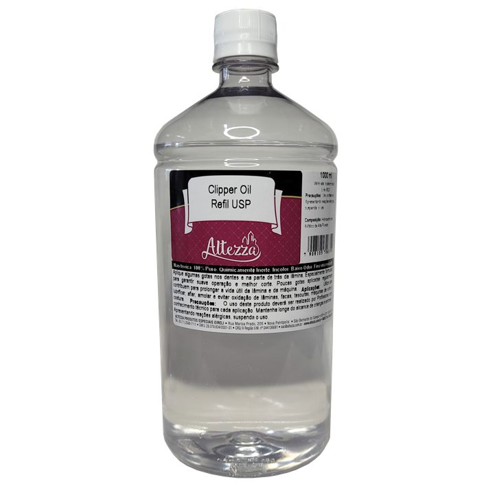 Clipper Oil Óleo Branco/Mineral Puro para Lubrificante p/ Máquina de corta cabelo barbeiro e cabeleireiro todas e Maquinas De Costura Industrial Protetivo ou Protetor De Facas Cutelaria Lâminas de Barbear e de Tosa grau USP 1000ml Refil Altezza