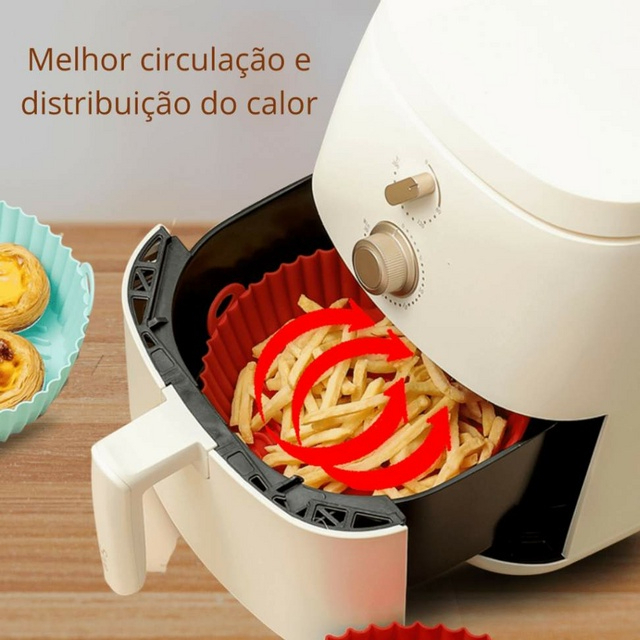 Forma De Silicone Para Air Fryer Forno Microondas Fritadeira Assadeira – Reutilizável Antiaderente Flexível