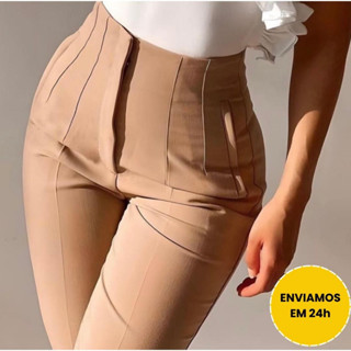 Calça Alfaiataria Social Zara Feminina Cintura Alta Com ziper Lançamento Moda Zara Luxo Elegancia Eloquencia
