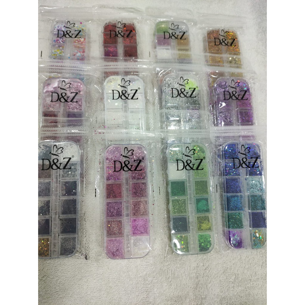 Glitter colorido com organizador D&Z caixa com 12 cores gliter unhas Nail Art e Maquiagem