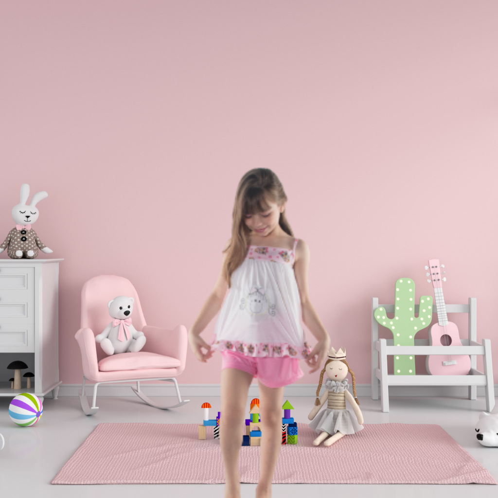 Pijama Infantil Feminino Verão Curto Short Doll Conjunto Baby Doll Adulto Conforto Blusa Alça Fina E Bordado Malha Tecido Liso Detalhes Em Malha Estampada