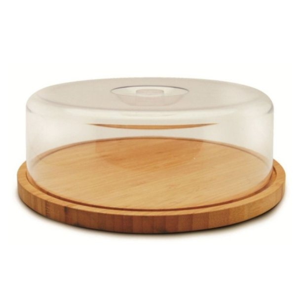 Porta Bolo Com Tampa Em Acrílico E Bandeja Em Bambu Mimo Style - Home & Living