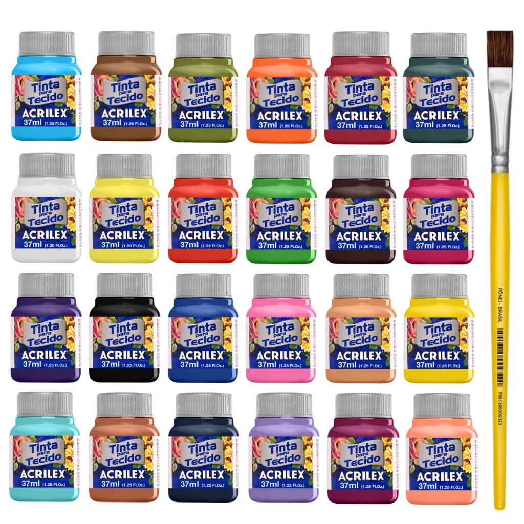 Kit 24 Tinta De Tecido 37ml + Pincel - Acrilex em Oferta na Shopee