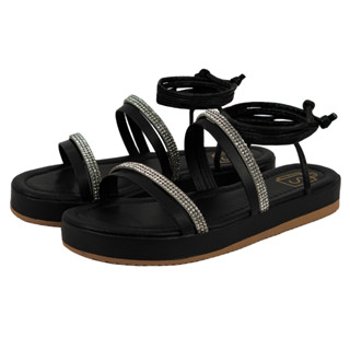Sandália Feminina Flatform Amarração com Tira Brilho Strass