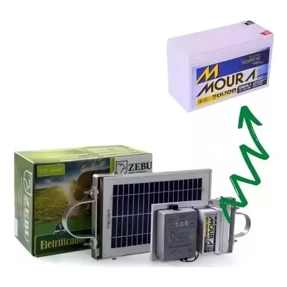 Cerca Eletrica Proteção Manejo Animais Eletrificador Solar 12V Zs20bi Bateria Moura 7 Dias Autonomia