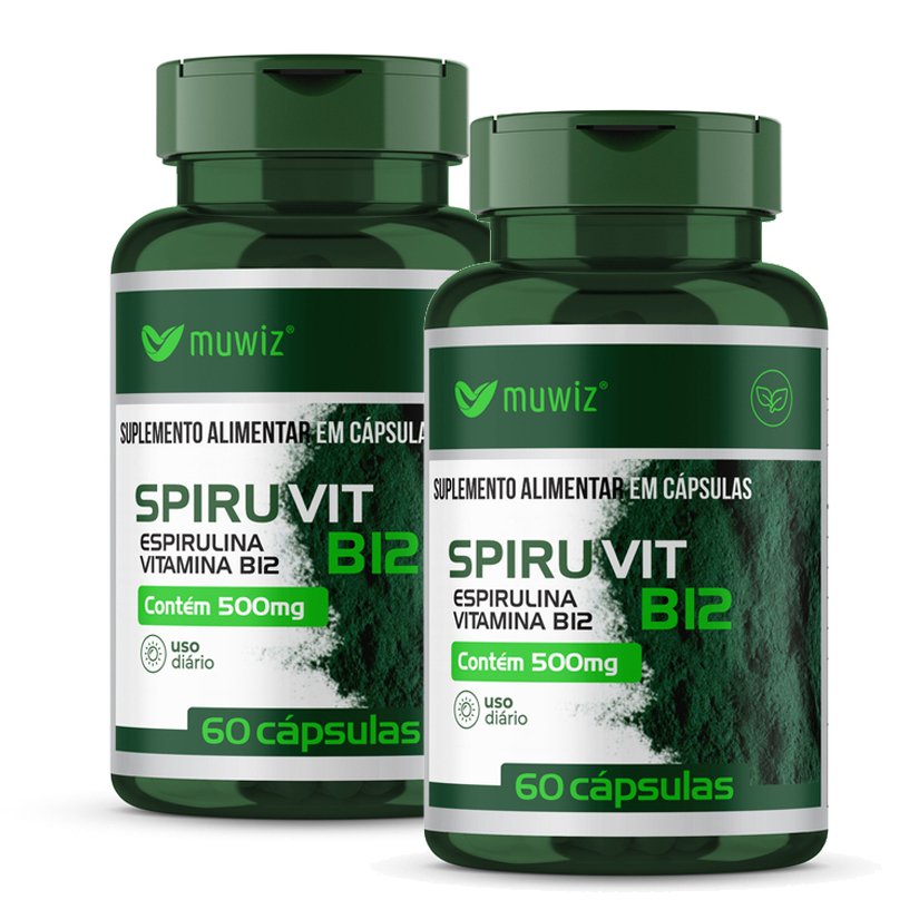 2x Espirulina com Vitamina B12 120 cápsulas (total) 500mg Spiruvit Muwiz