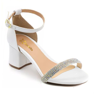 Sandália Feminina De Salto tira de strass Zociella Napa Moderna Brilho Pedraria Conforto Saltinho Feminino Delicado Bico Arredondado Salto Quadrado Grosso