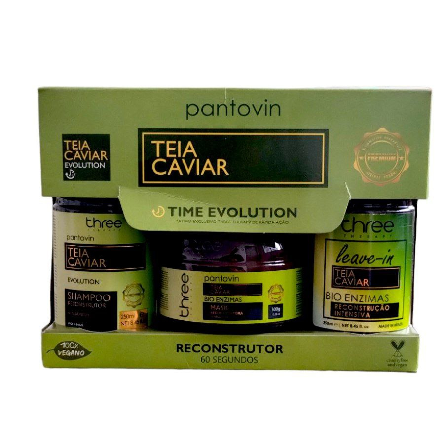 Kit Teia Caviar Reconstrução Shampoo 250ml Máscara 250g Pantovin Leavin 250ml