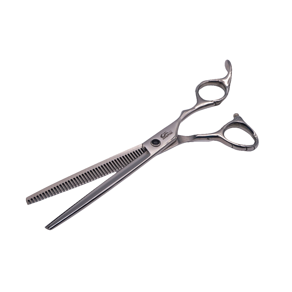 Tesoura Umi Prata Cromado Profissional 7 Polegadas Desbaste com Lamina pra Baixo e Dentes pra Cima em Oferta na Shopee