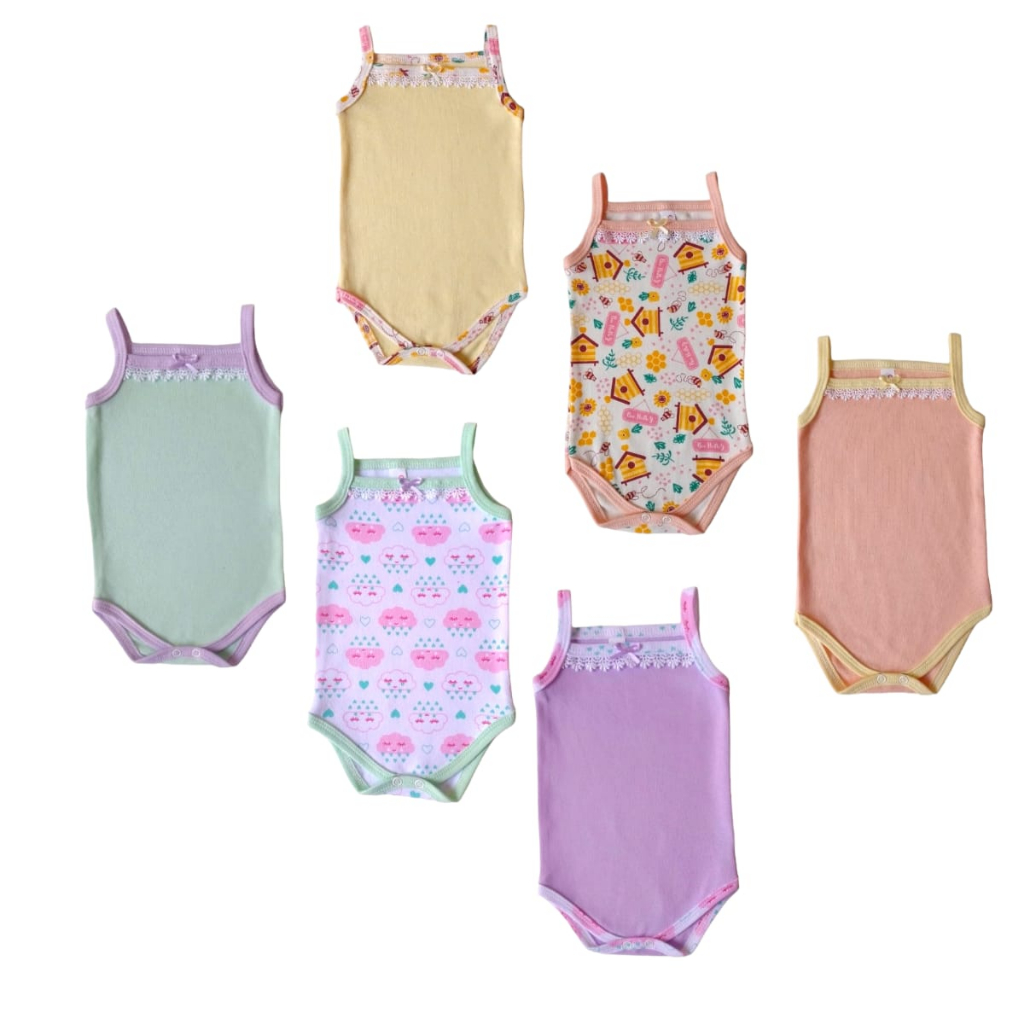 Kit 6 Peças - Body Alcinha Verão Menina Algodão Bebê Enxoval