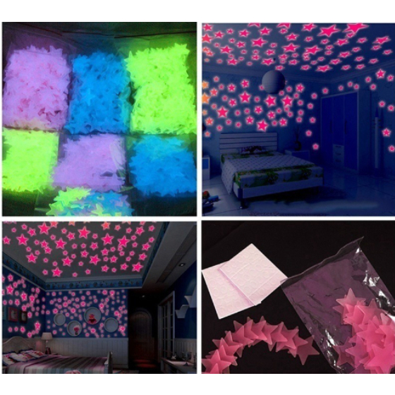 Estrelas Neon que Brilham no Escuro Fluorescentes Decoração de Quarto para Teto de Criança 100 unidades Com Cor sortido em Oferta na Shopee
