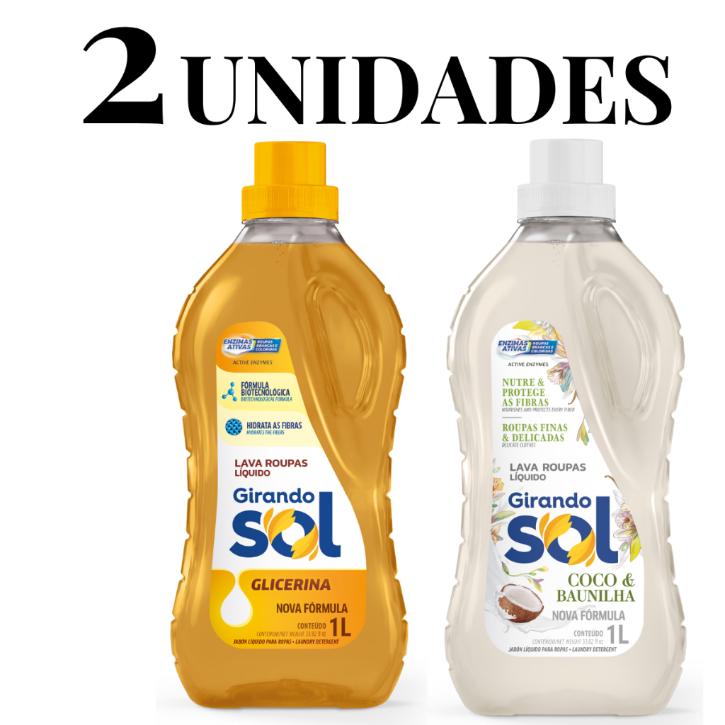 Kit Lava Roupa Líquido Girando Sol 1 Litro 2 Unidades Fragrâncias em Oferta na Shopee