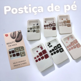 Unhas Postiças Para Os Pés Decoradas C/12 Adesivo em Oferta na Shopee