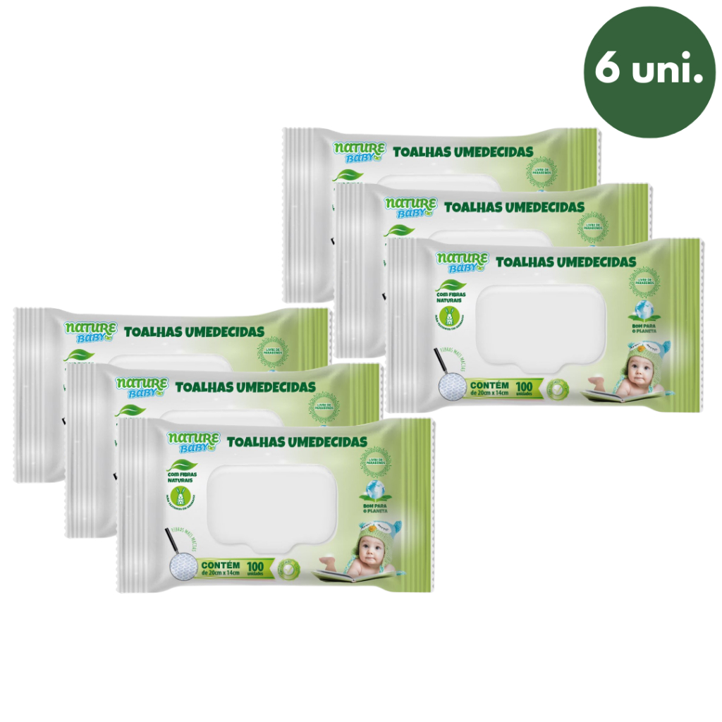 Kit Com 6 Pacotes De Toalhinhas Umedecidas Baby Nature Fibras Naturais Revenda Barato 600 Unidades