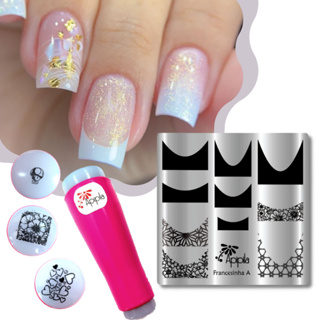 Kit Placa e Carimbo para Unhas Apipila - Placa Francesinha e Carimbo Duplo em Oferta na Shopee