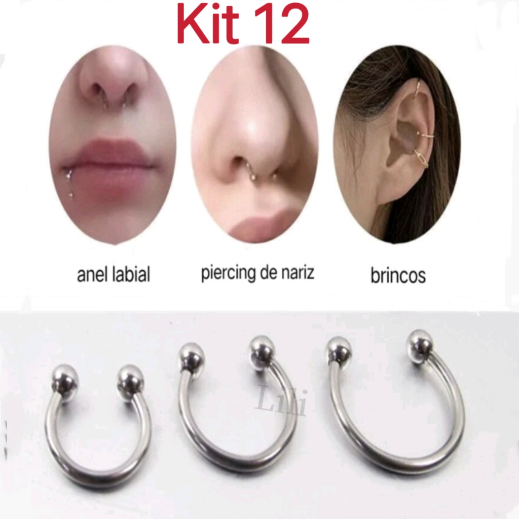 KIT 12 Piercings de Ferratura bolinha em Aço inox 6mm 8mm 10mm Pronta Entrega