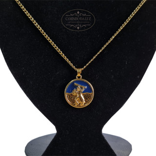 Kit Pingente Ogum Banhado a Ouro 18k Umbanda Candomblé + Corrente 60cm