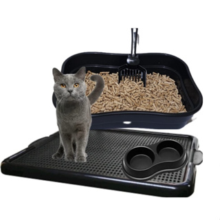 Bandeja para gatos com Pazinha Comedouro + Tapete Coletor de Areia em Oferta na Shopee
