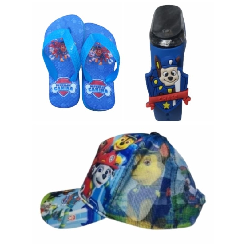 Relogio digital a prova de agua patrulha canina com  personagens, boné e chinelo kit 3 em 1otimo presente para seu filho