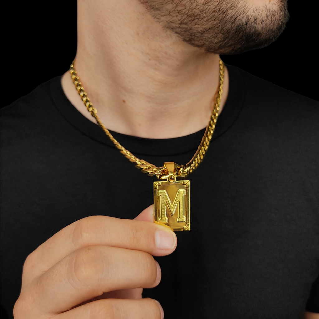 Cordão Masculino 10mm com Pingente Letra Fabricado em Moeda Antiga Temos todas as Letras — imagem 2 de 2