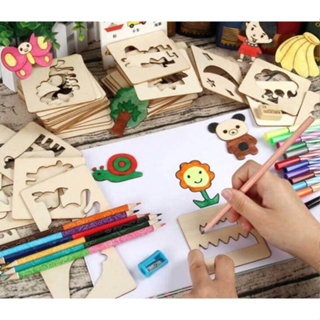Pintura festa com 5 peças moldes para pintura feitos de madeira cordenaçao motora em Oferta na Shopee