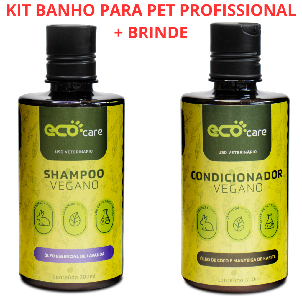 Kit Banho Profissional Shampoo + Condicionador 300ml Eco Care Natural Vegano Cachorro Gato Hidratação