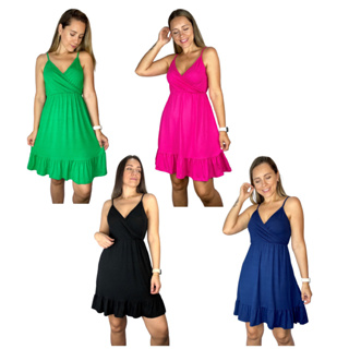 Kit 4 Vestido Alcinha Diversas Cores Viscolycra Premium Alças Transpassado Casual Grávida Amamentar em Oferta na Shopee
