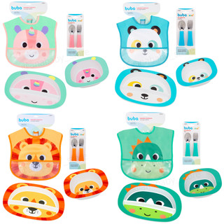Kit 5 peças Alimentação Introdução Alimentar Pratinho Buba Talher Colher Infantil Bebê Bubazoo