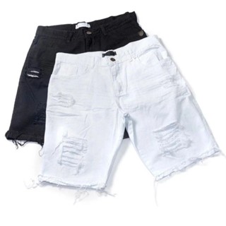kit com 2 bermudas jeans masculinas preta e branca moda masculina Premium