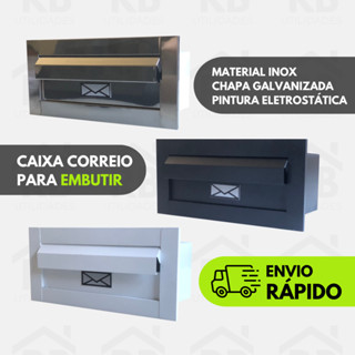 Caixa Correio Carta - Inox com Aba - Para Muro Parede de Embutir - 14cm Profundidade - Preto Fosco - Cromado - Branco - Preta - Cromada - Branca - Sem Pintura