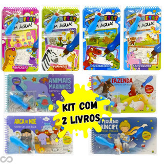 Livro Infantil Aqua Book Água Book Surpresas com Água Aquabook Kit 2 Livros