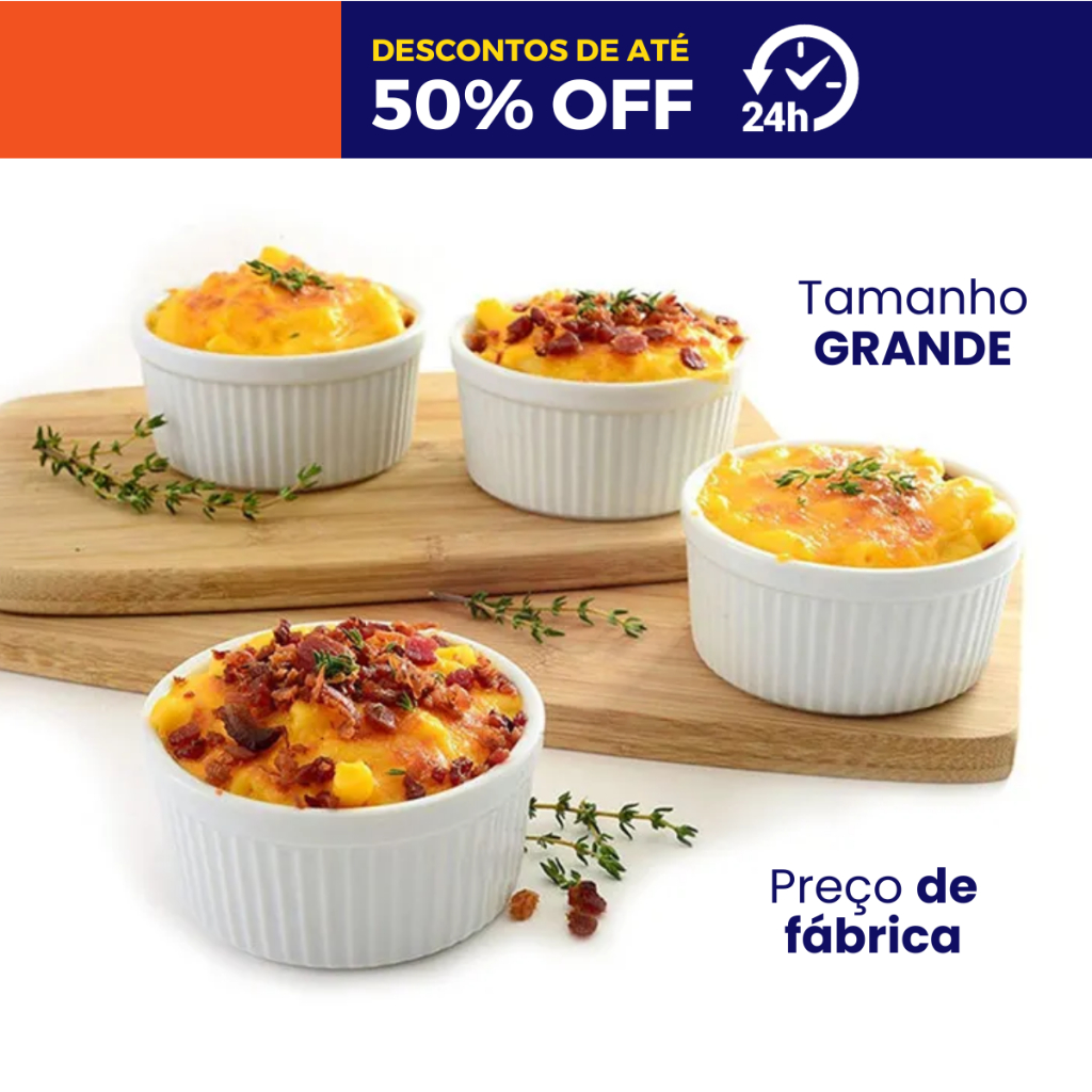 Kit Bowl Porcelana Cumbuca Grande 210ml Ramequim para Porção, Caldos e Molhos Apto ao Forn...