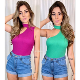 Body blusa Feminino Body gola choker Verão Bori Gola Mula Manca Canelado com Bojo