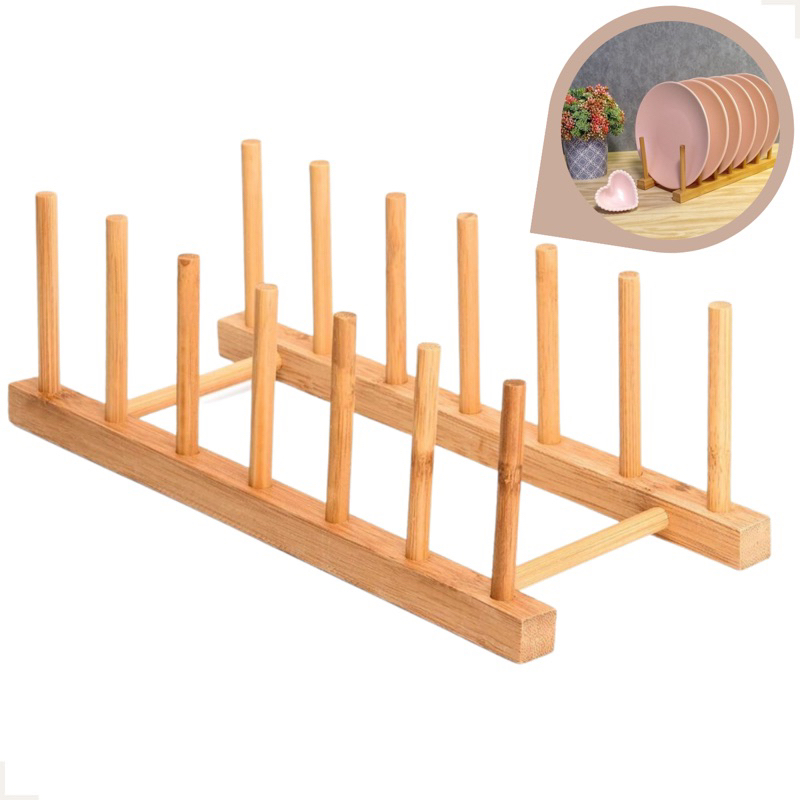 Suporte Organizador Bambu Premium Escorredor 6 Divisórias Porta Pratos Louças Original Bancada Decor