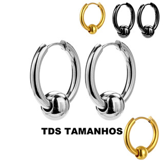 Brinco De Argola Masculino em aço inox Bolinha prateado preto dourado 10mm 12mm 14mm 16mm 18mm 20mm