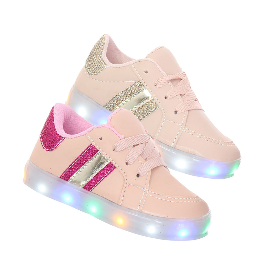 Tenis Led Luz pisca Feminino Sapato Bebe infantil meninas crianca com Brilho Nude  ou Rose