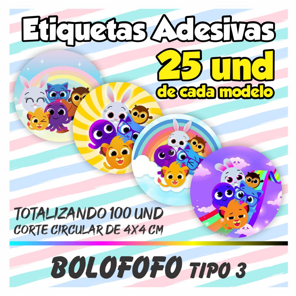 Kit De 100 Etiquetas Adesivas Bolofofos (TIPO 3)