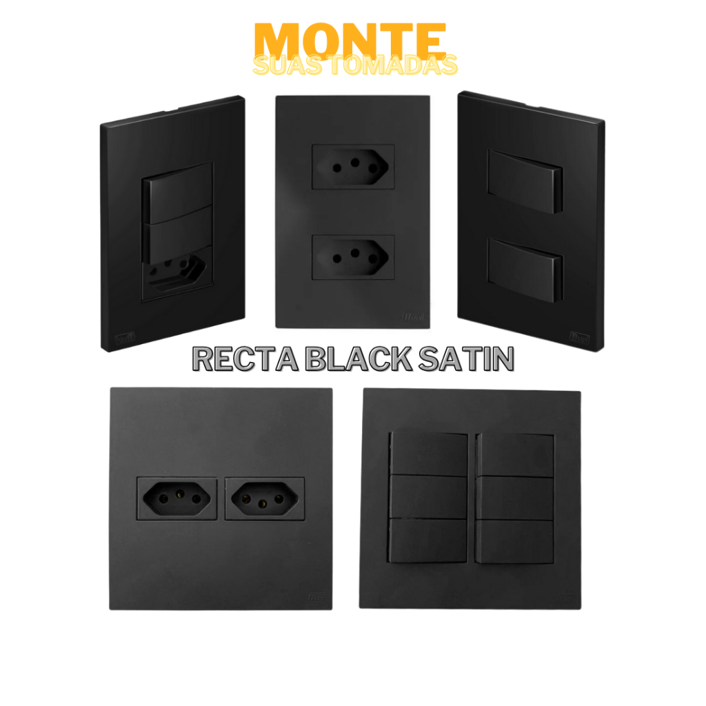 Monte Sua Tomada Preto Fosco 10a 20a Interruptor Simples Paralelo Placa 4x2 4x4 Blux Recta Satin Black em Oferta na Shopee