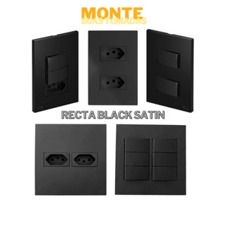 Tomada 10a 20a Interruptor Simples Paralelo Placa 4x2 4x4 Blux Preto Fosco Recta Satin - MONTE SEU CONJUNTO