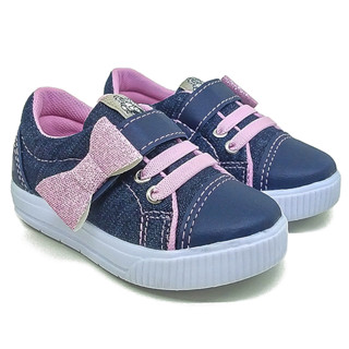 Tênis Infantil Bebê Feminino Jeans Lacinho Pockey Kids