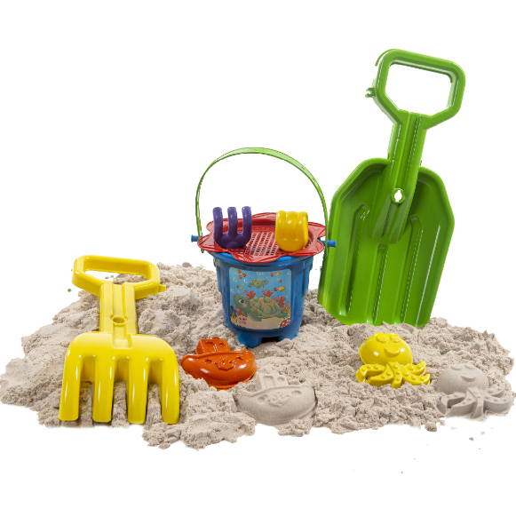Kit 7 Brinquedos De Praia Com Pá E Rastelo Grandes - Balde, Peneira e Forminhas - Certificado Inmetro em Oferta na Shopee