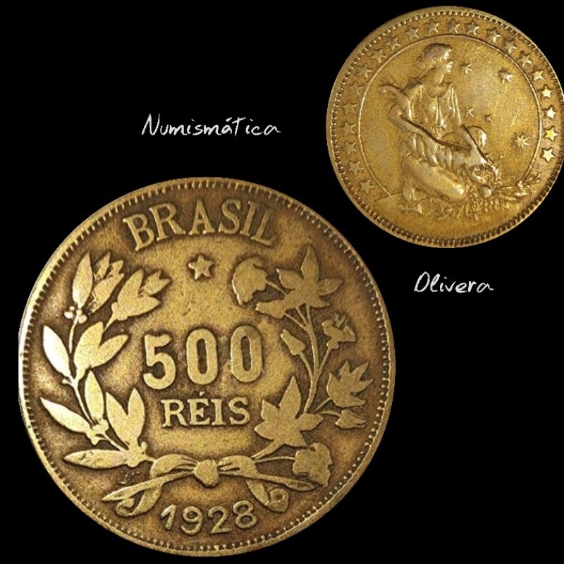 L.: 1663 - Moeda antiga Brasil 500 réis 1928. Série Abundância