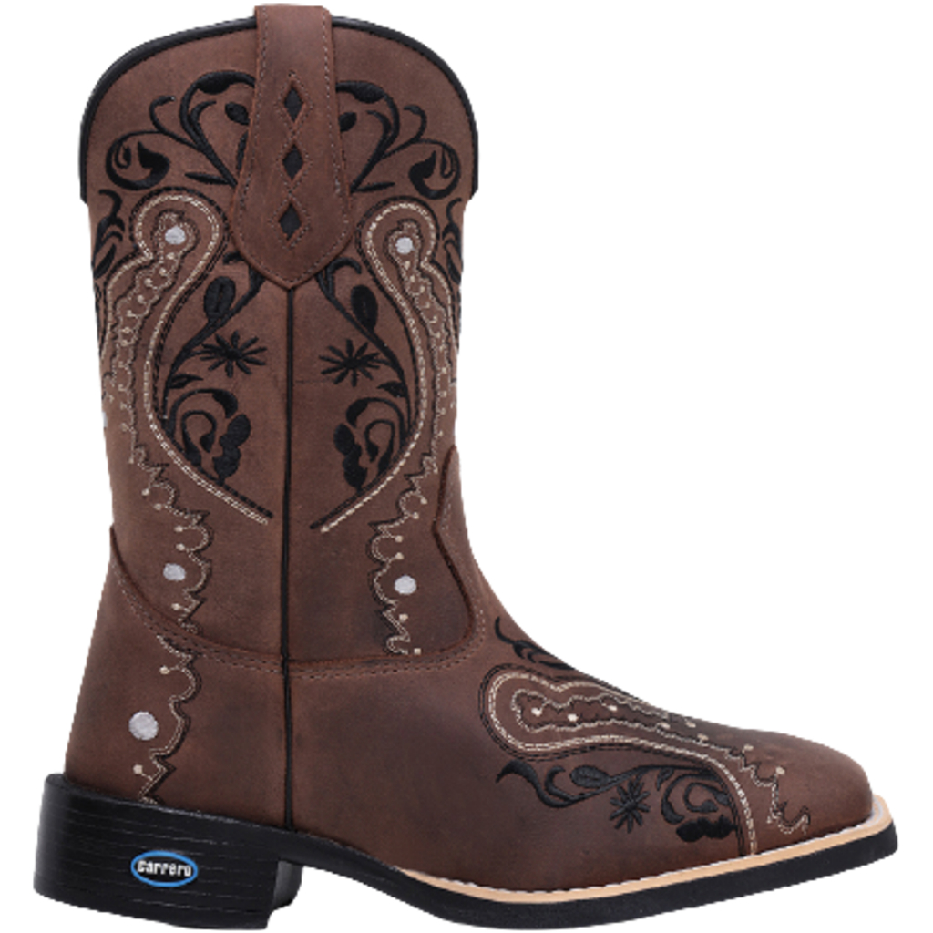 Bota Texana Feminina em Couro Bico Quadrado Moda Country Bordada