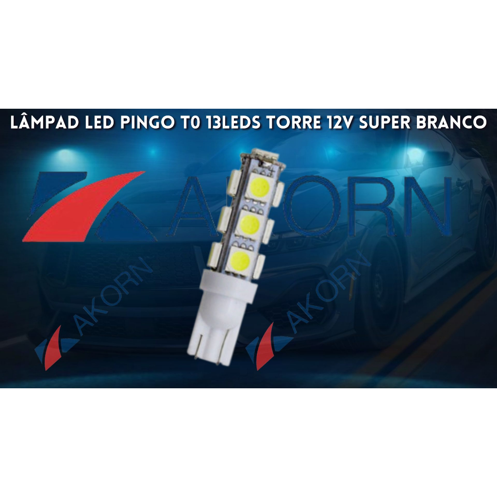 Kit 2 pecs e 10 pecs Lâmpada Pingo T10 13 Leds 12v SMD 5050 Luz Branco