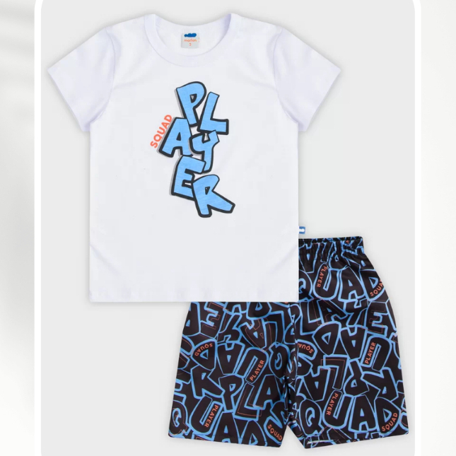 Conjunto Menino Marlan Camiseta Algodão e Bermuda Poliéster Tactel