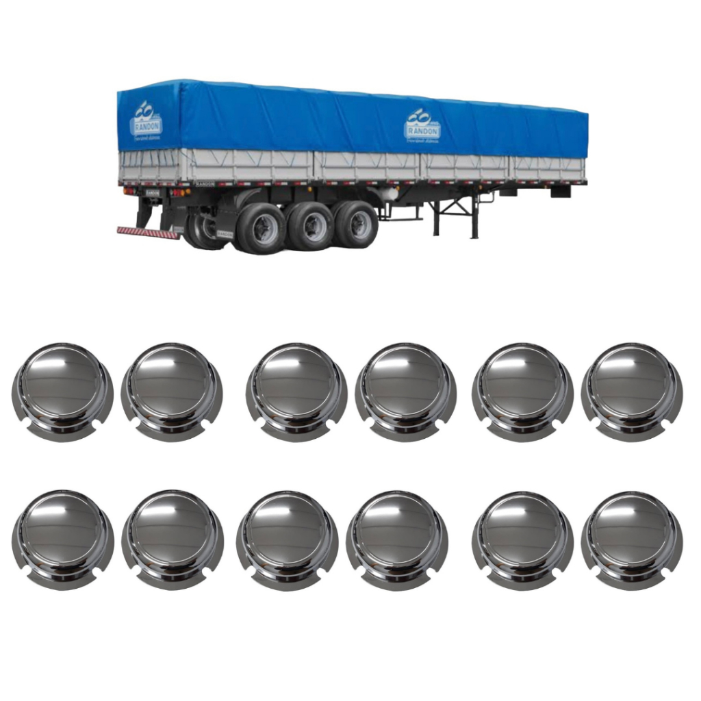 12 Tampa Cubo Cromada Roda Carreta Randon 4 Furos Caminhão Suspensys Truck